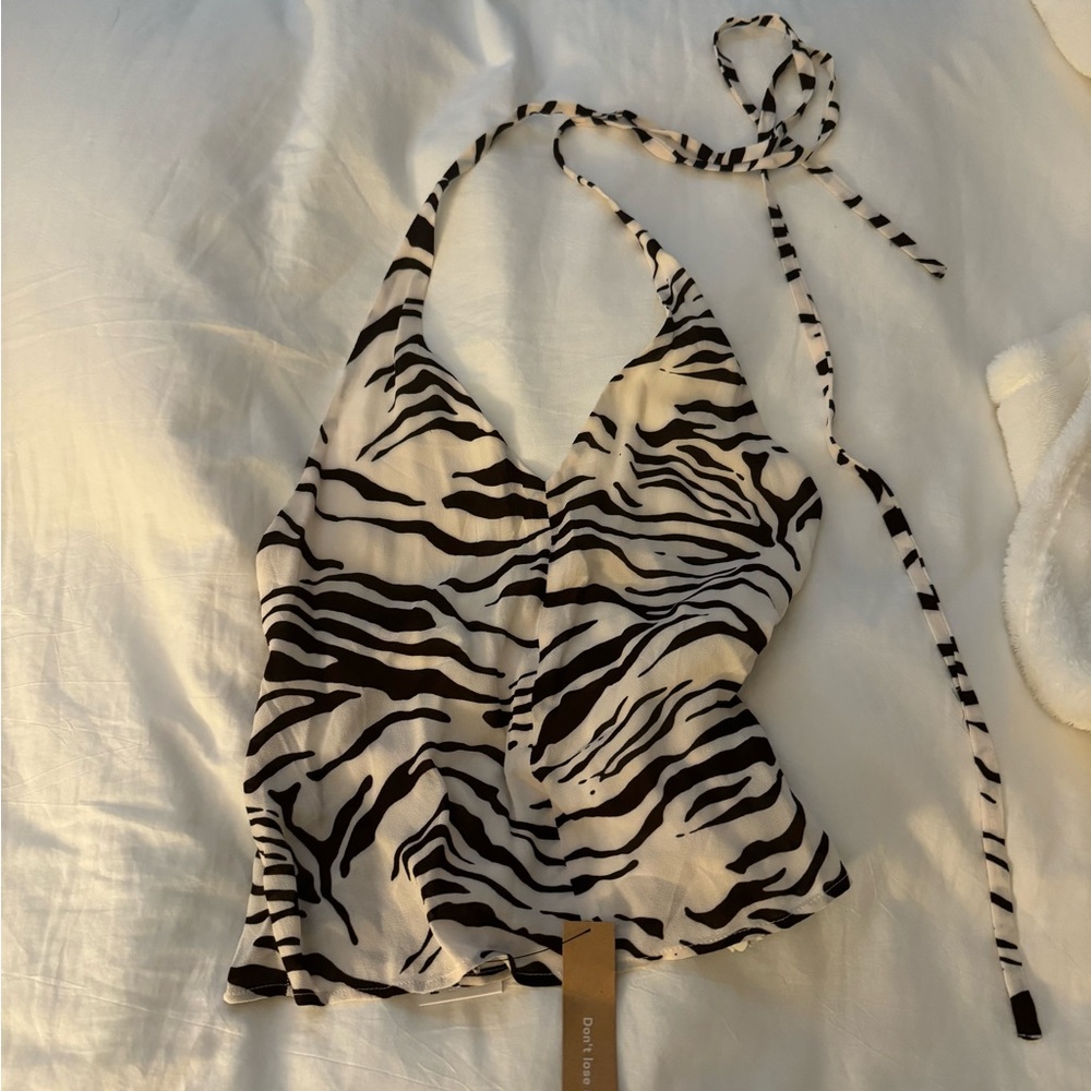 Reformation halter top brown zebra print NWT